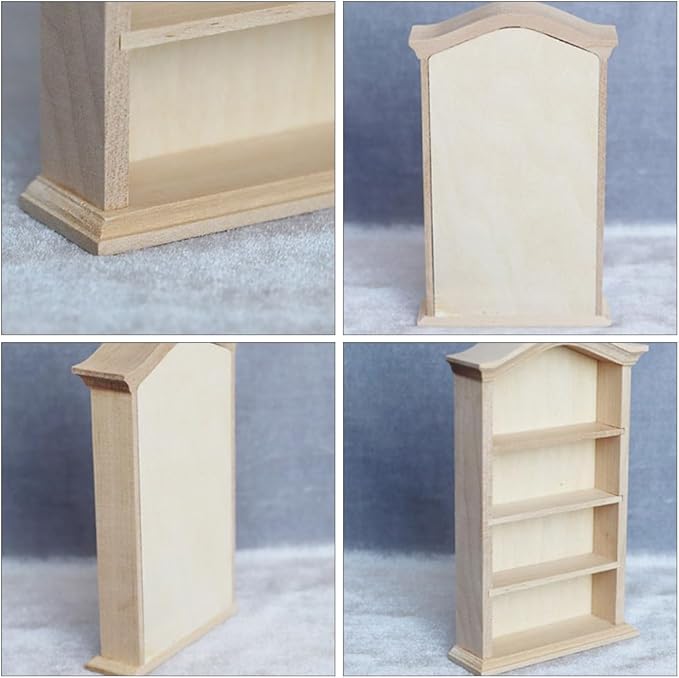HANABASS Mini Storage Rack 1/12 Scale Dollhouse Bookshelf Model Wooden Shelves for Dollhouse Accessories and Miniature Display