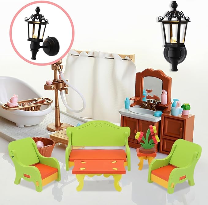 Leorx Vintage DIY Dollhouse 1 12 Dollhouse Miniature LED Wall Light Lamp (Black)