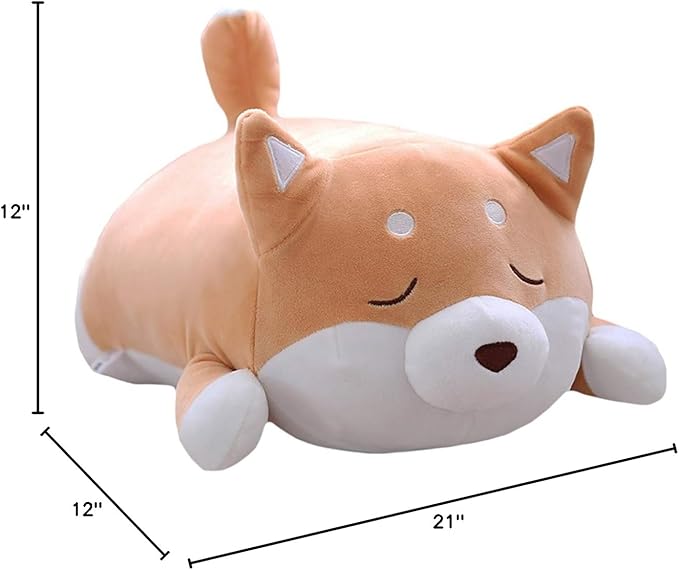 Shiba Inu Dog Plush Pillow, Cute Soft Corgi Stuffed Animals Doll Toys Gifts for Valentine, Christmas, Birthday, Bed, Sofa Chair (Brown Smiling Eye, 21.3in)
