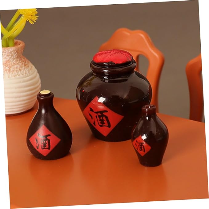 SUPVOX Miniature Wine Jar Models for Dollhouse Decoration Realistic Tiny Jar Decor Accessories 3 Pieces Resin Wine Bottles for Mini Scenes and Photo Props