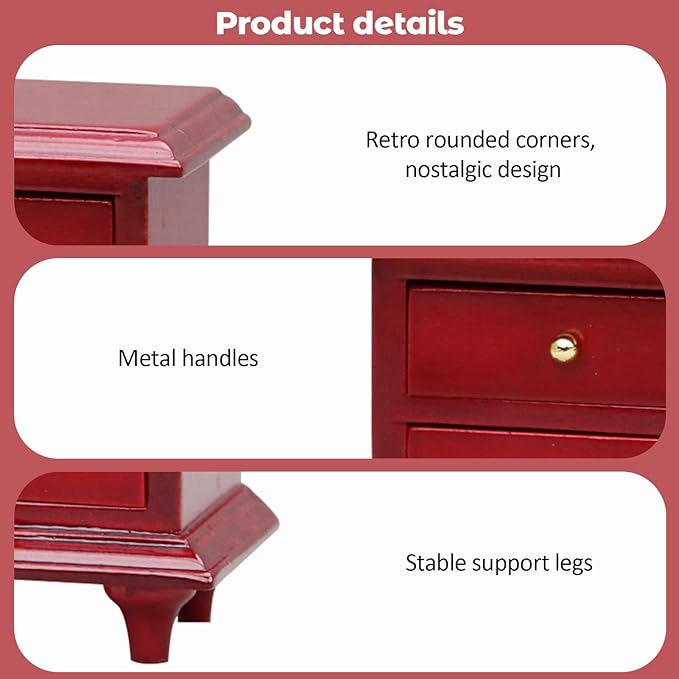 Dollhouse Furniture, 1:12 Scale Doll Side Table with Drawers Miniature Dollhouse Wooden End Table, Mini Nightstand Living Room Bedroom Dolls & Accessories DIY Doll House Decorations for Girls and Boys