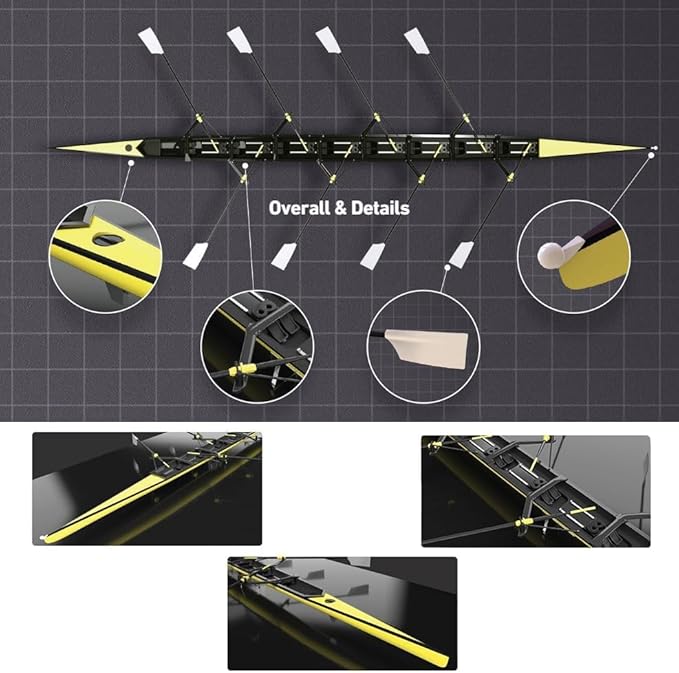 Little Yellow Boat Rowing 8+ Scale Model 1:50 - Alloy Collectible, Realistic Simulation for Home Office Decor, for Rowing Enthusiasts, Club & Regatta Souvenir