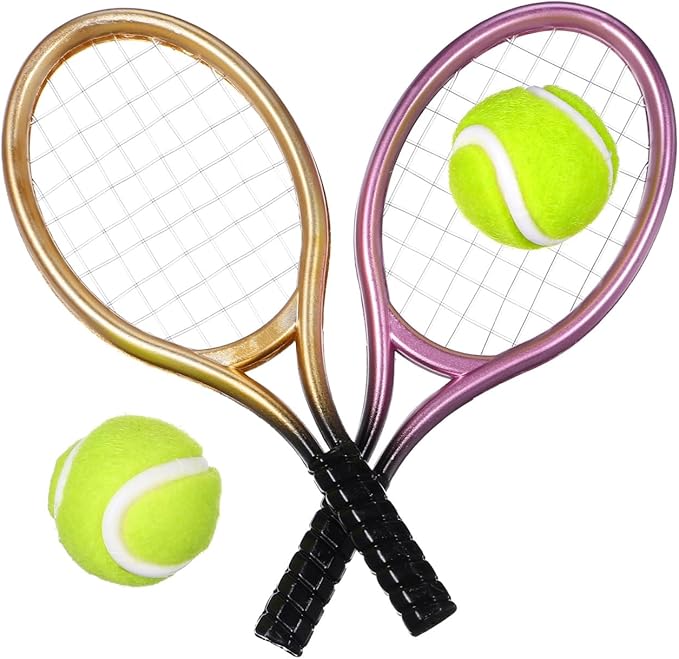 VICASKY 2 Sets Miniature Tennis Racket with Ball, 1:12 Scale Model Props for Dollhouse, Diorama, Crafts & Miniature Scene Diorama - Realistic Sports Decor, Random Colors