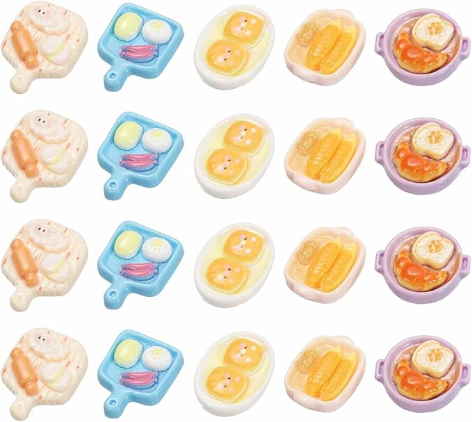 Dollhouse Miniature Food, Cute Mixed Plate Figures Toys Mini Resin Foods Trinkets for Pretend Play Kitchen Cooking Game & Doll House Decor (Mixing Colors, 20pcs)