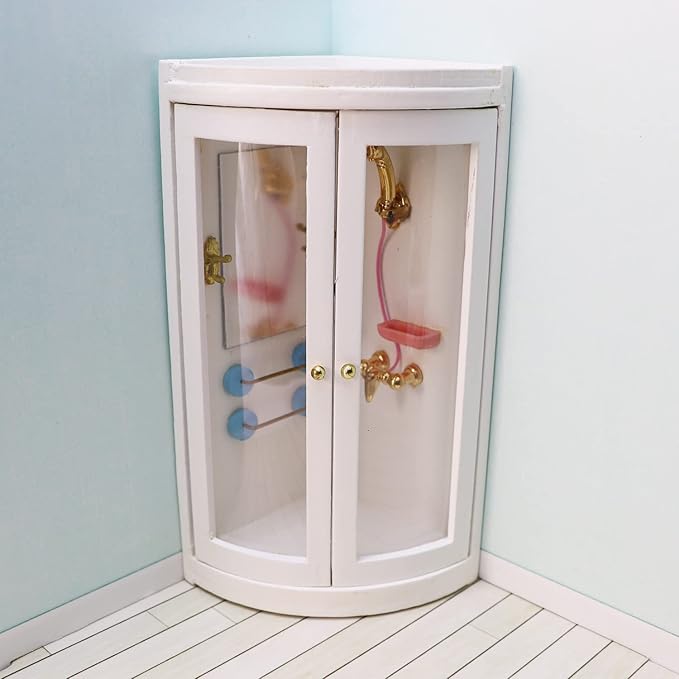 Dollhouse Shower Room Miniature Furniture Bathroom Accessories 1:12 Mini House Wooden White Cubicle House Corner Simulation Building Birch