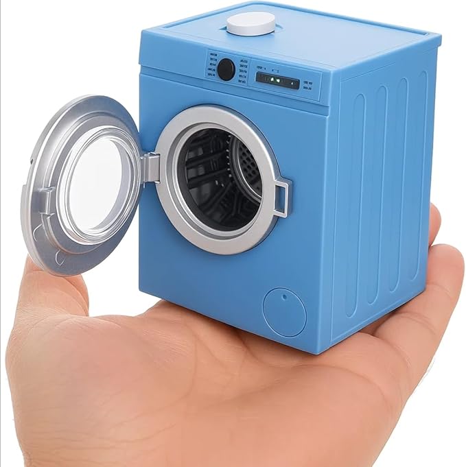 Mini Washing Machine Model - Real Rotating Drum Design, 1:12 Dollhouse Miniature Washing Machine Furniture Appliance Model Dollhouse Decoration Accessories (Blue)