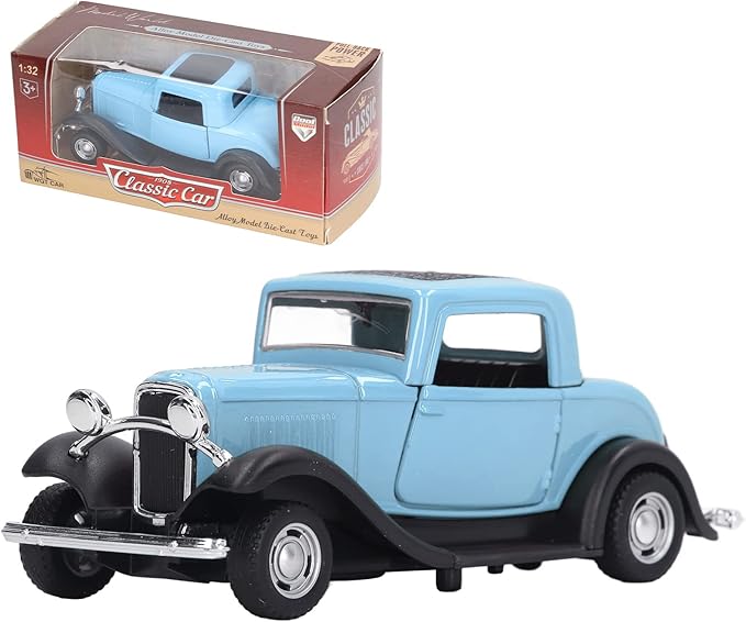 Classic Vintage Alloy Car Model Opened Doors Retro Antique Pullback Toy 1:32 for Playtime Education (Blue)