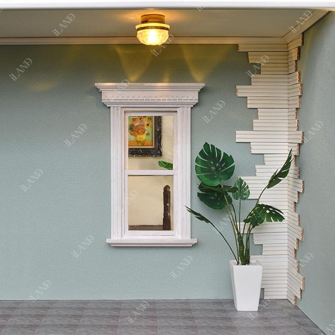 iLAND Dollhouse Window, 1/12 Scale Accessories, Wooden Dollhouse Accessories, Dollhouse Building Supplies in Neoclassical Style