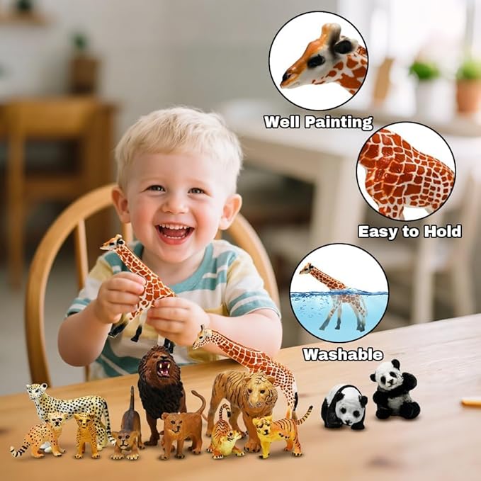 Kimicare 20PCS Safari Animals Figures Toys, Realistic Plastic Animals Figurines, African Zoo Wild Jungle Animals Playset with Elephant Giraffe Lion Tiger, Birthday Gifts Christmas Stocking Stuffers