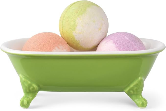 NEWHENGS 6.5" Ceramic Mini Decorative Clawfoot Bathtub Bar Soap Dish, Kitchen Sponge Holder and Shower Tray for Bathroom, 1 Pack(Lime)