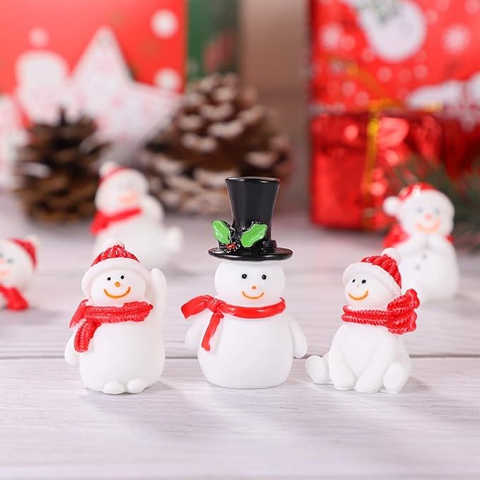 Set of 6 Mini Snowman Figurines - Cute Christmas Miniature Decor, Holiday Ornaments, DIY Festive Crafts, Home Desk Decor, PerfectGift for Christmas Idea
