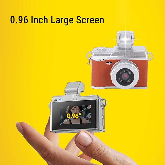 Xiuganpo Mini Digital Camera, 0.96 Inch Small Vlog Camera, 1080P Compact Tiny with Color Display & Keychain Lanyard, Mini Retro for Travel, Study, Brown