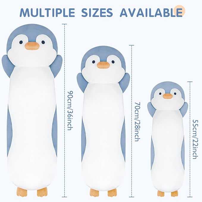 36" Penguin Stuffed Animal, Soft Jumbo Long Cuddle Pillow, Cute Blue Penguin Plush Body Pillow Plushies Toy Gift for Kids, Boy and Girls Birthday, Easter