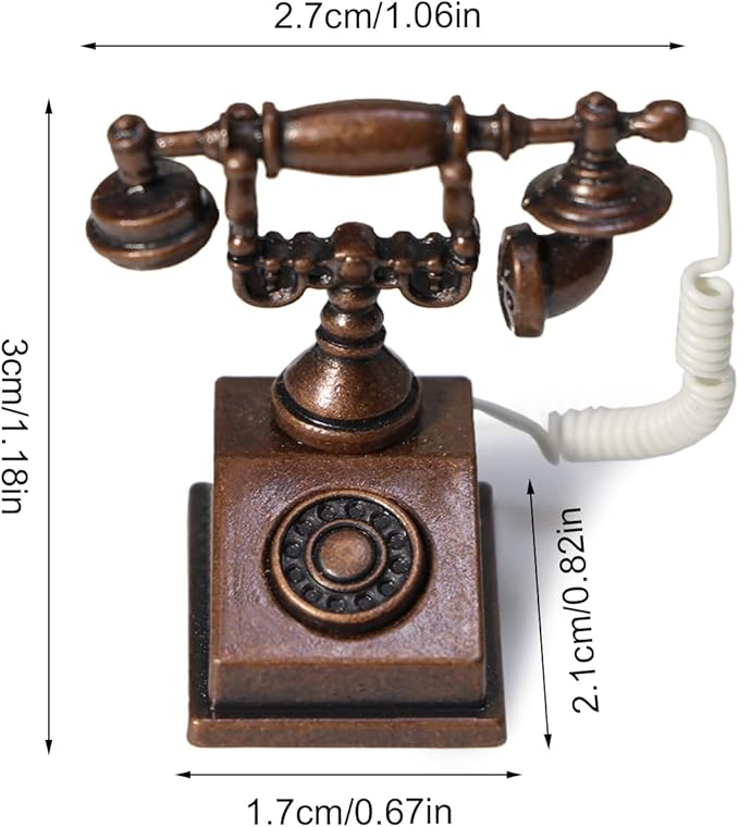 Dollhouse Telephone 1:12 Miniature Vintage Rotary Phone Model Desk Decoration Retro Mini Accessorries for Artificial House Living Room Scene (Coppery)