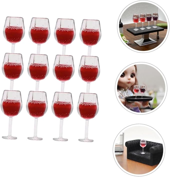 Kisangel Artificial Mini Wine Cups 12 Pcs Miniature Wine Glasses Resin Material for Dollhouse Decor