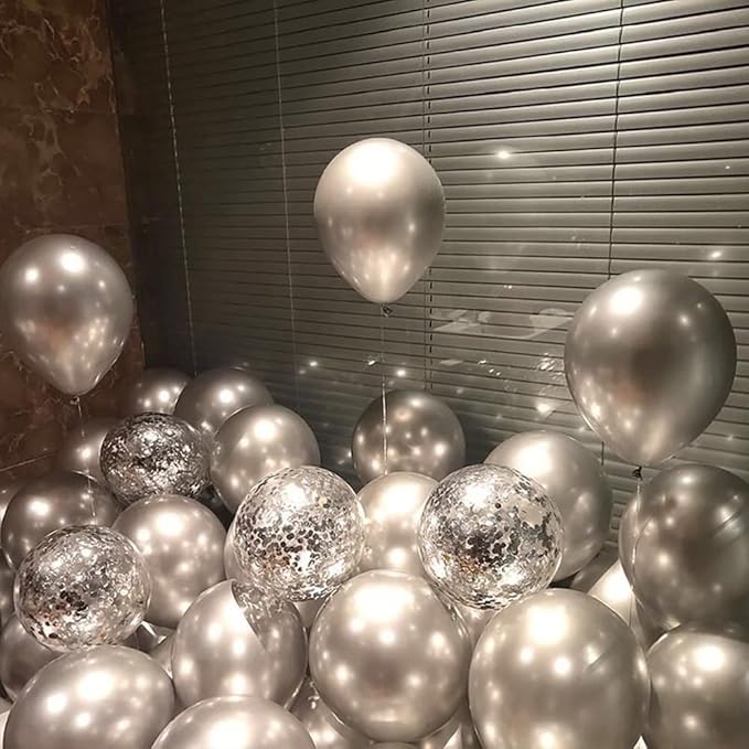 5 inch Metallic Silver Balloons, 100 pcs Thick Chrome Birthday Latex Helium Balloon (Metallic Silver)