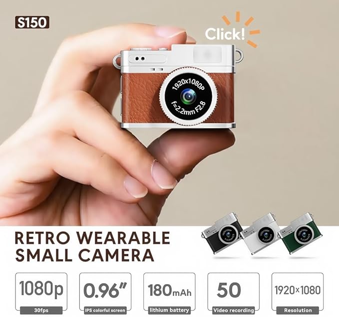 Retro Mini Digital Video Keychain Camera Small bodycam 1080P HD Video Go Cam 0.96" IPS Screen 4 Colors Type-C Pro17g 8GB Pocket Video Recorder for Travel Recording Gifts for Girls Stocking Stuffers