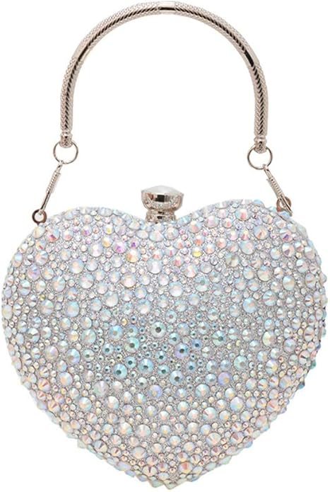 changes girl Heart Shaped Acrylic Clutch Purses Mini Purse Sparkling Rhinestone Handbag Clutch