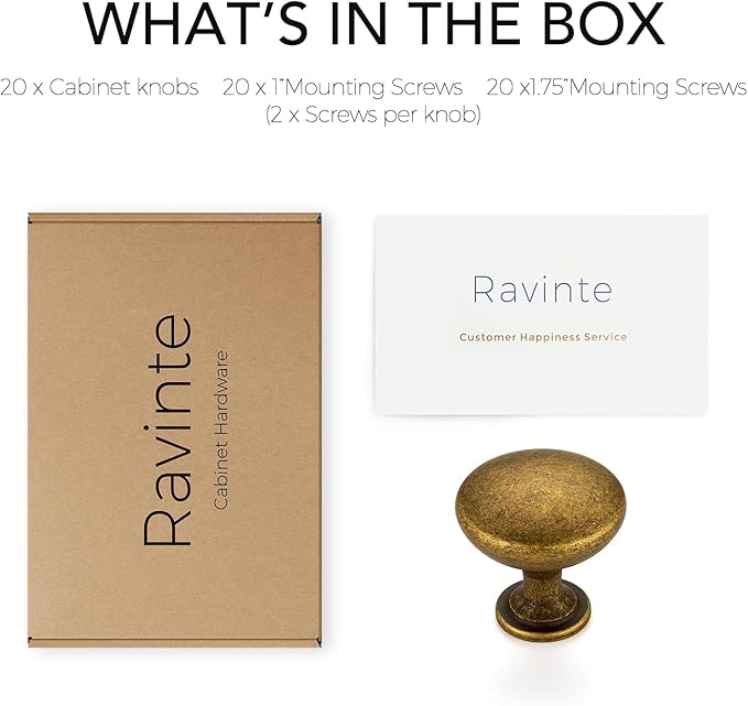 Ravinte 20 Pack Antique Brass Round Zinc Cabinet Knobs for Kitchen Bathroom Closet Dresser Cabinets