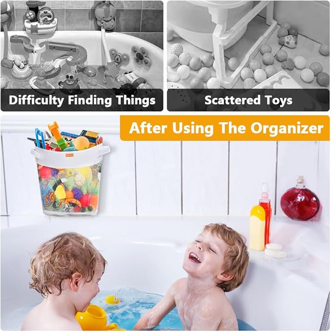 HooBribeau Bath Toy Organizer – Large Capacity Mesh Storage with Wide Opening, Quick Release Bottom Zipper, Wall-Mounted & Foldable, Quick Dry Baby Bathtub Toy Holder, Multi-Use Bathroom Organizer