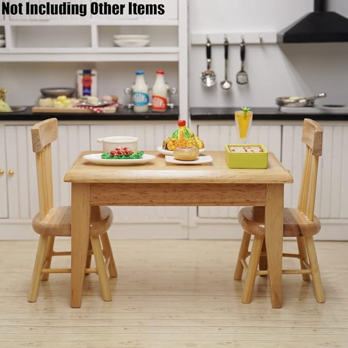 Odoria 1/12 Miniature Dining Table and Chairs Dollhouse Kitchen Furniture Accessories, Burlywood