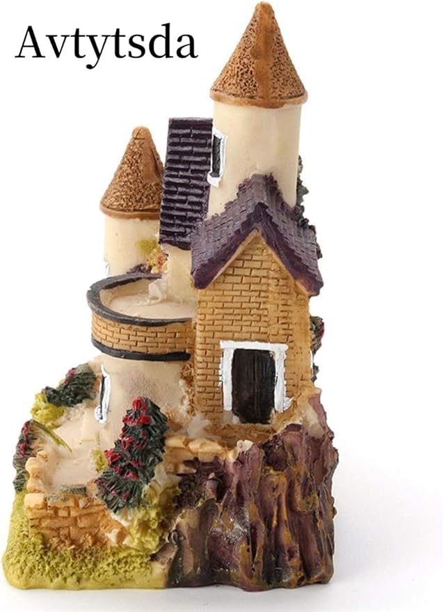 Avtytsda Resin Miniature House 4PCS Miniature House Fairy Gardening Micro Landscape Village Stone House Bonsai Terrarium Crafts Ornaments Accessories Home Decoration (A)
