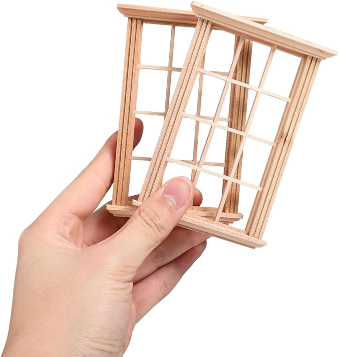 Angoily 1: 12 Scale Dollhouse Windows, 8 PCS Dollhouse Furniture Simulated Twelve Lattice Miniature Wooden Frame Photograph Props, Doll House Windows Model, DIY Bedroom