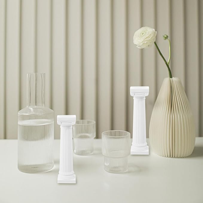 VICASKY 6 Pcs Roman Pillar Statue: Greek Column Decor for Wedding Party Table Centerpieces White Plastic Miniature Columns for Photography Props Dollhouse Decor 4.92 Inch