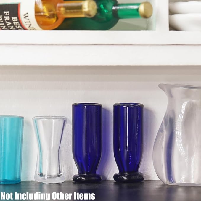 Odoria Dollhouse Drinking Glasses Miniature: 1/12 Scale Water Wine Glass for Doll House Kitchen Dining Room - Mini Blue Drinkware Restaurant 2Pcs