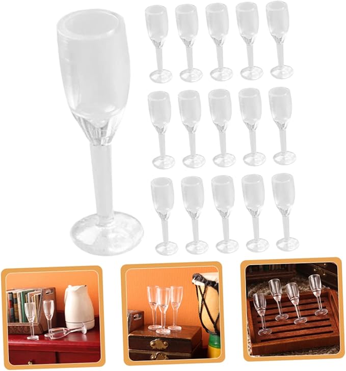 Kisangel 20pcs Miniature Cocktail Glasses Scale Dollhouse Accessories for Realistic Decoration Tiny Goblets for Miniature Decor