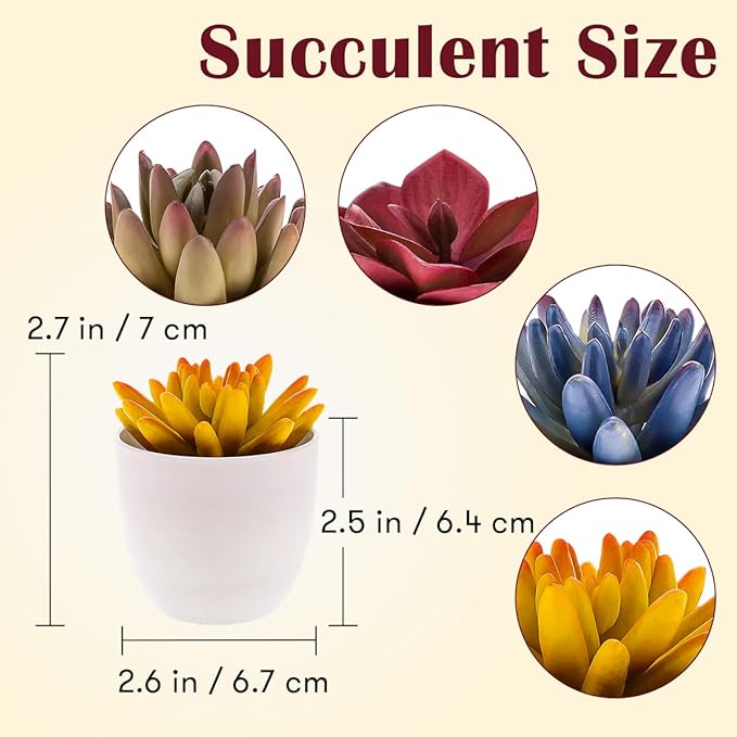 Gresorth 4 Pack Artificial Succulents Plant Decoration in Pots Fake Aloe Purple Ornament Faux Yellow Mini Potted Display for Kitchen Party