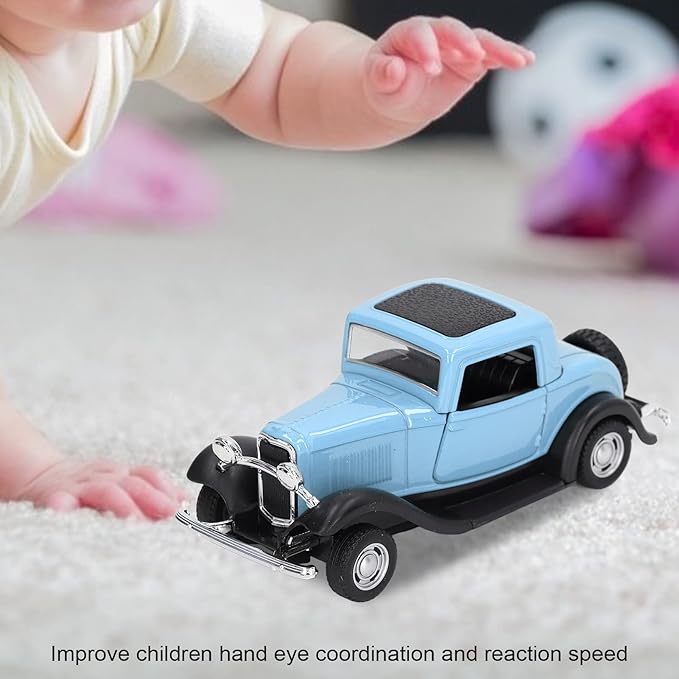 Classic Vintage Alloy Car Model Opened Doors Retro Antique Pullback Toy 1:32 for Playtime Education (Blue)