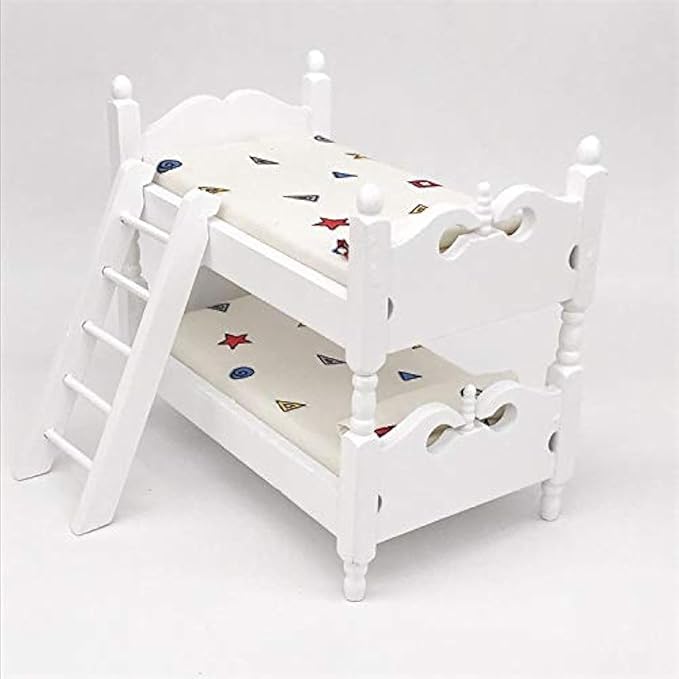 Loft Bed, 1:12 Wooden Dollhouse Miniature Furniture Decor Bunk Bed with Ladder, Bedroom Set Play Toy