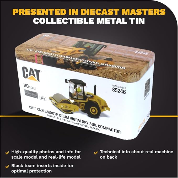1:87 Caterpillar CS56 Smooth Drum Vibratory Soil Compactor - HO Models by Diecast Masters - 85246 - Functioning Wheels & Rolling Drum