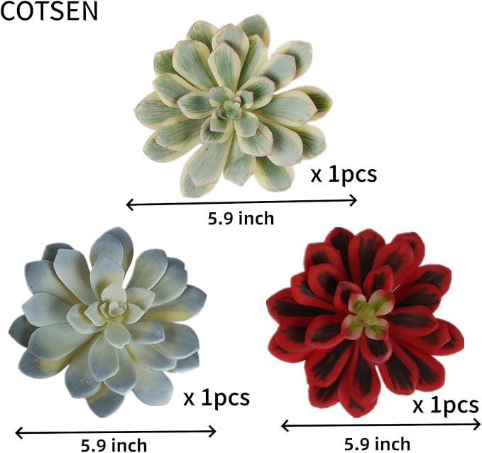 COTSEN 3 Pcs Artificial Succulents Plants Unpotted Assorted Fake Succulents for Office Family Garden Decor
