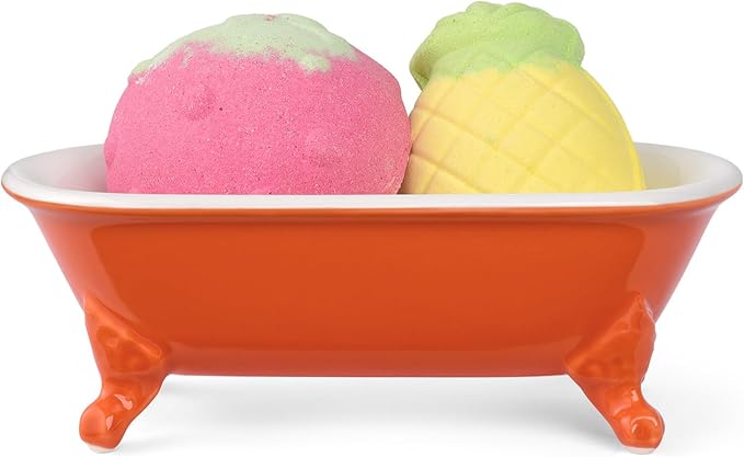 NEWHENGS 6.5" Ceramic Mini Decorative Clawfoot Bathtub Bar Soap Dish, Kitchen Sponge Holder and Shower Tray for Bathroom, 1 Pack(Dark Orange)
