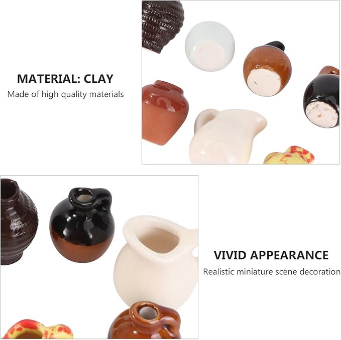 TOYANDONA Miniature Ceramic Vase Set 7Pcs for Dollhouse Decor Mini Scene Adornments Lightweight Small Pottery Ornaments