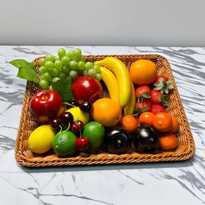 27pcs Fake Mixture Fruits for Home Decor Artificial Fruit Decorations Faux Artificial Lemon Grapes Banana Orange Red Apple Black Plum Fake Strawberry Plastics Cherry