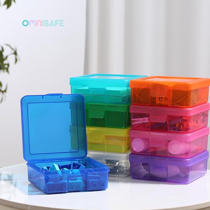 18 Pack Small Colored Plastic Hobby Art Craft Organizer, Mini Plastic Storage Containers with Latching Lid, for Pencil Box, Lego, Crayon