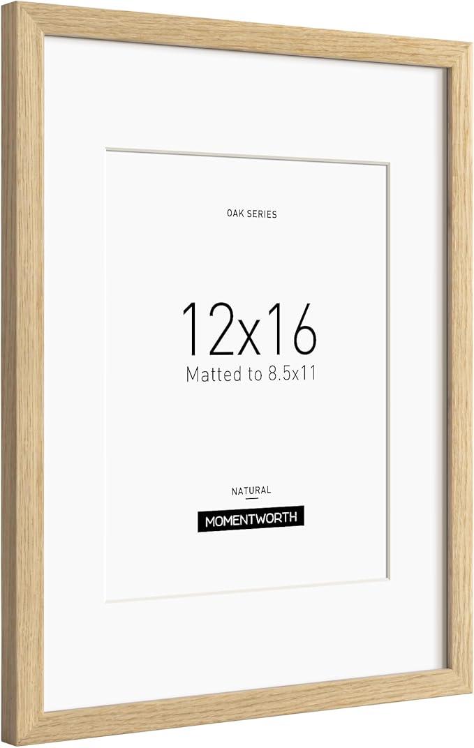 Momentworth 12x16 Frame with Mat for 8.5x11, Solid Oak Wood 12x16 Picture Frame for Wall Mount- Wall Decor for Home, Office & Galley(Single,Oak)