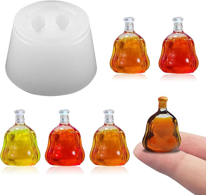 Mini Wine Bottle Resin Silicone Molds 3D Simulation Miniature Wine Bottle Epoxy Casting Molds for DIY Micro Resin Dollhouse Fairy Garden Kitchen Display Decor