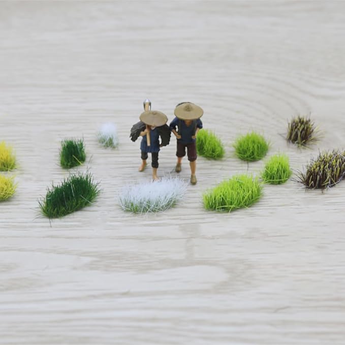 Woohome 78 PCS Static Grass Tuft 2 Size Model Grass Tufts Railway Artificial Grass Dark Green Miniature Grass Tuft Terrain Kit for DIY Model Railway Fairy Garden Diorama Scenery
