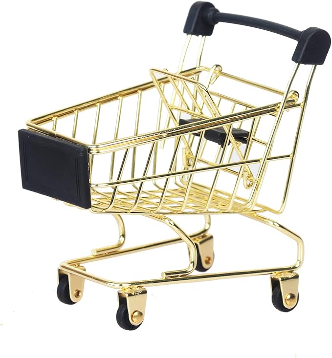 Mini Shopping Cart， Supermarket Handcart Mini Shopping Cart Mini Supermarket Storage Toy Decorative Ornaments for Storage Toys (Toy Shopping cart Gold)
