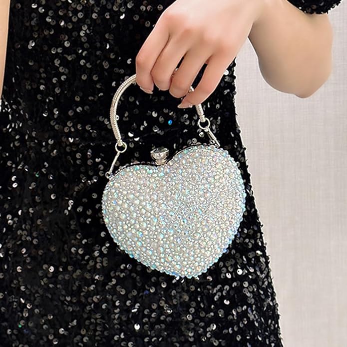 changes girl Heart Shaped Acrylic Clutch Purses Mini Purse Sparkling Rhinestone Handbag Clutch