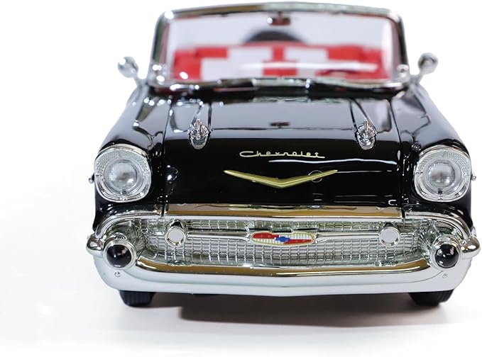 1957 Chevrolet Bel Air Alloy Collector Model Car - 1:18 Scale Classic Replica with Chrome Accents, Opening Doors & Display Base - Iconic American Golden Age Sedan Model（Black）