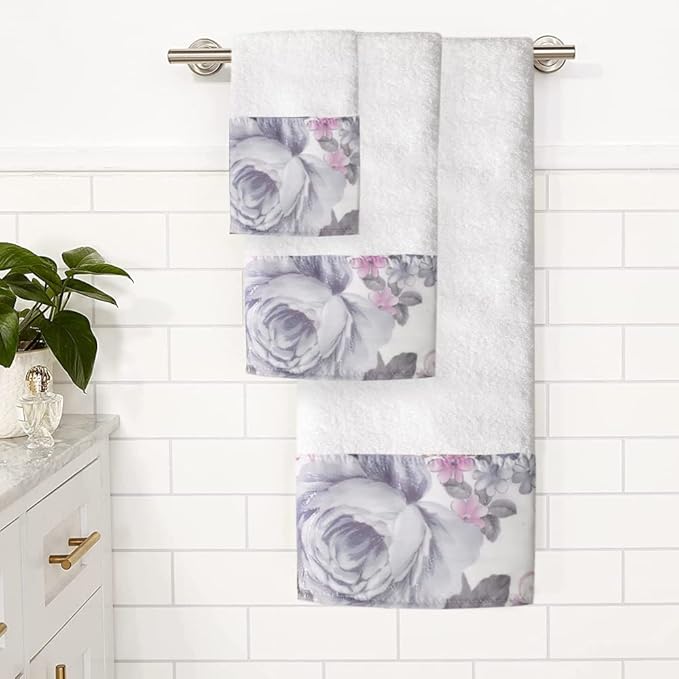 Zahari Home Michelle 3 Piece Bath Towel Set - Bath, Hand and Wash Towels with Modern Decor, Unique Design and Beautiful Floral Pattern