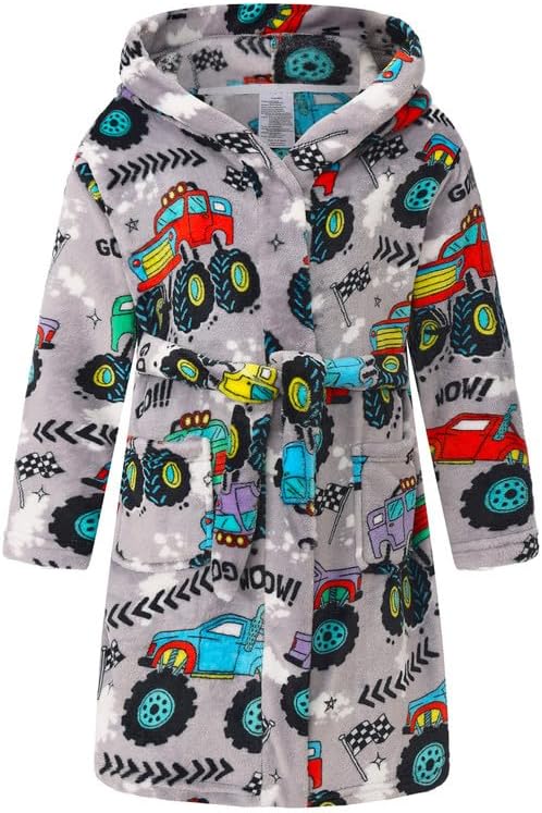 Boys Fleece Robe Hooded Toddler Soft Bathrobe Pajamas Sleepwear for Kids Girls 2-16 Years