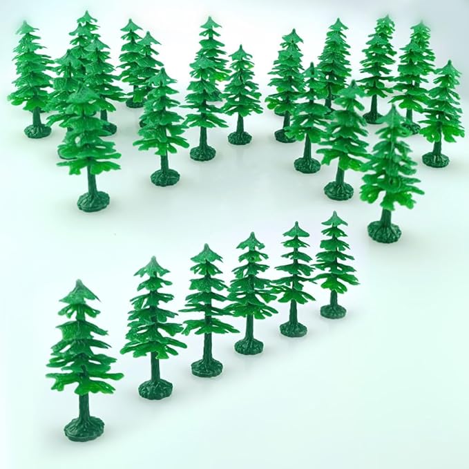 FAZHBARY 28 PCS Miniature Model Pine Tree for Crafts Plastic Diorama Cedar Fake Trees Cakes Green Scenery Landscape Supplies