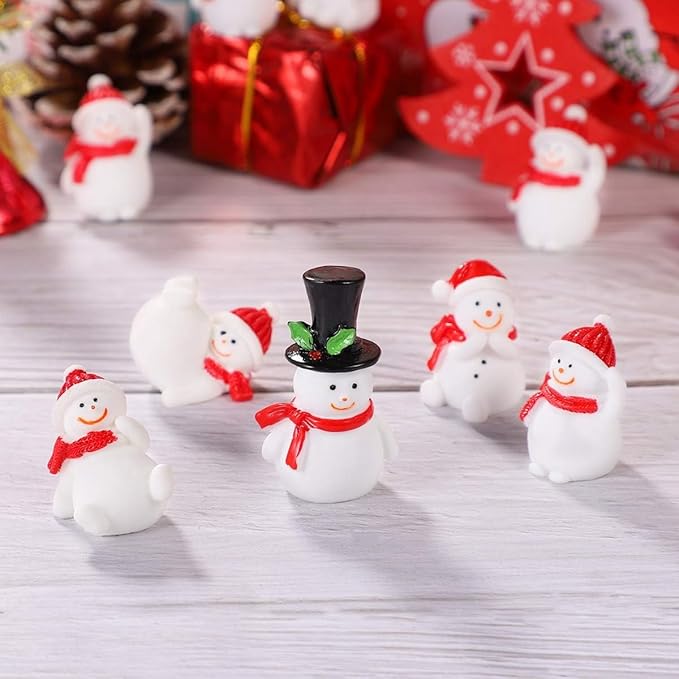 Set of 6 Mini Snowman Figurines - Cute Christmas Miniature Decor, Holiday Ornaments, DIY Festive Crafts, Home Desk Decor, PerfectGift for Christmas Idea