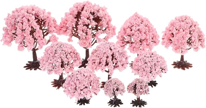 Yardwe Simulated Flower Tree with Base 2.76 Inch Miniature Plastic Tree for DIY Model Train Scenery Hobby Landscape Decoration Dollhouse Accessory